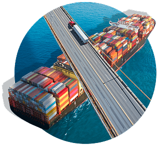 An ecosystem of complementary tools centered around a barge loaded with colorful shipping containers