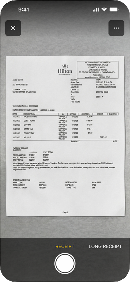 Capture receipts in a snap.