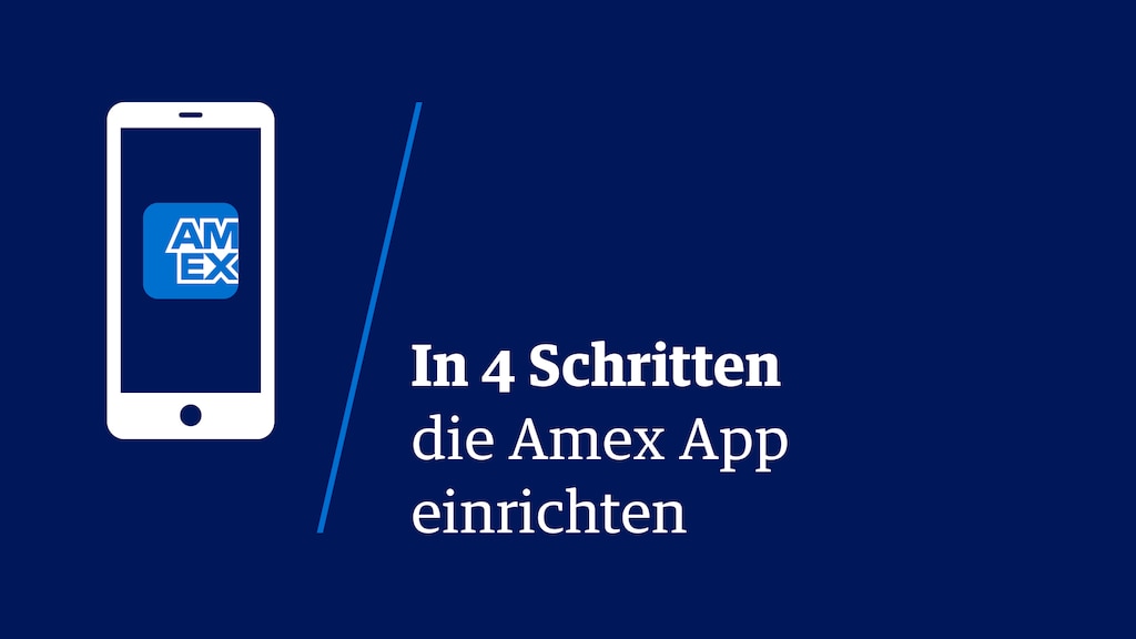 Illustration eines stilisierten Smartphones, auf dessen Display das Icon der Amex App abgebildet ist.