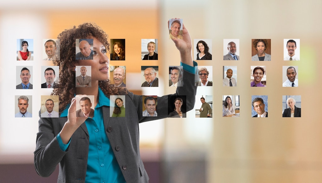 woman choosing images of employees