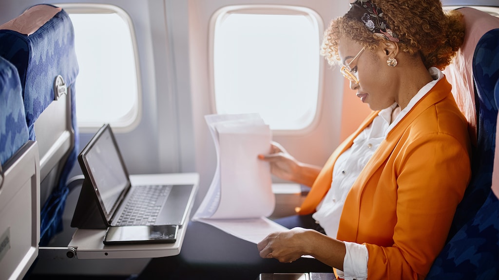 woman working on plane