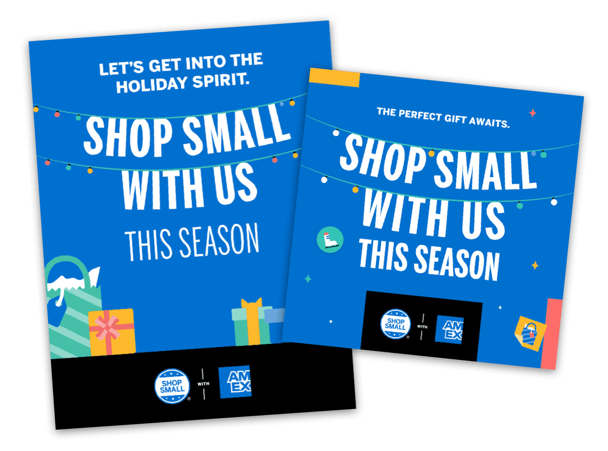 Illustration showing American Express Shop Small Holiday materials for digital and print use