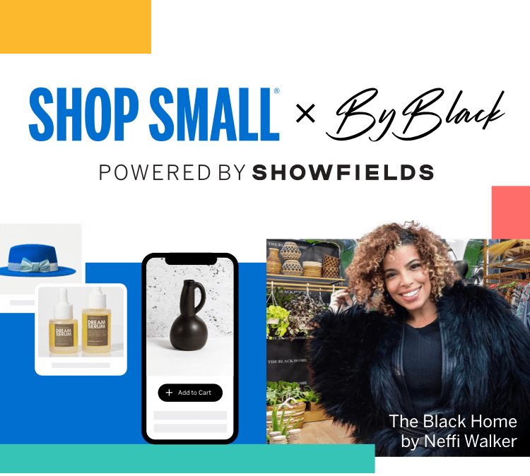 Collage of various products and image of Small Business owner promoting Black-owned businesses that can be purchased