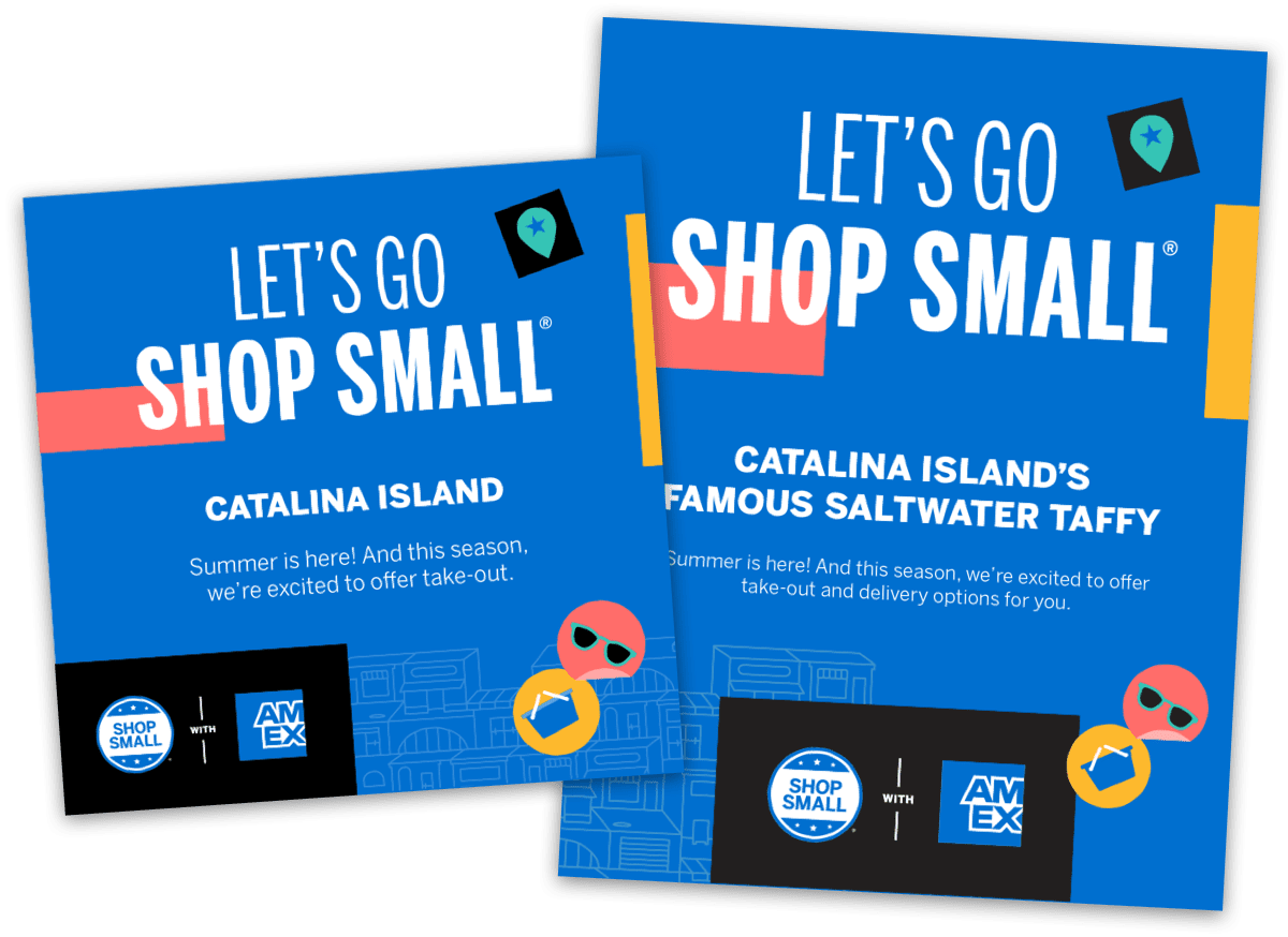 Graphic illustration of digital creative materials to promote Amex Shop Small® summer campaign